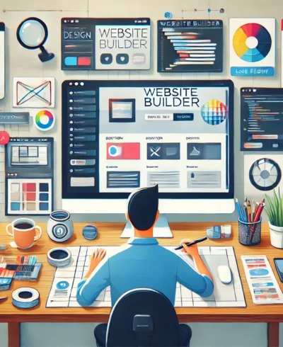 DALL·E 2024-08-29 22.17.48 - An illustration of a person creating a website for a business, with no text on the screen or anywhere in the image. Show a designer or developer worki